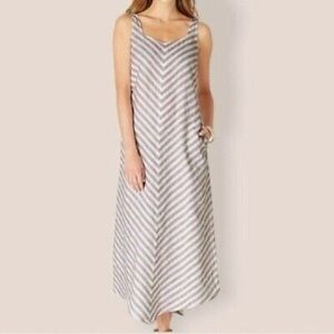 J Jill Maxi Dress Love Linen Sleeveless Chevron Stripe